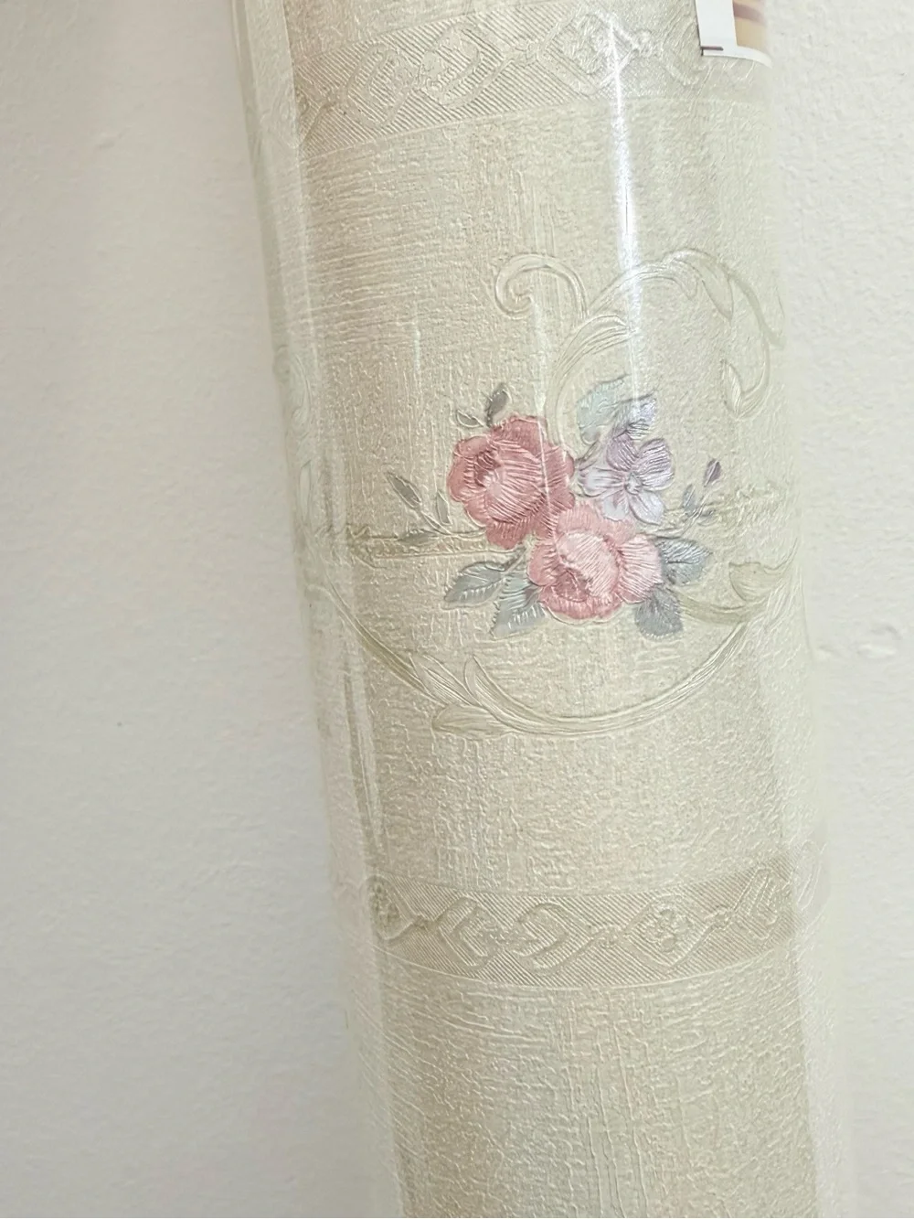 Emiliana Parati VTG Italian Vinyl Wallpaper Floral Pre-Pasted Beige Pink 11 Yd